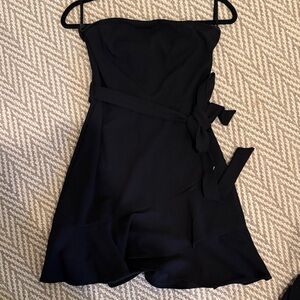 She + Sky Black Strapless Dress with Tie Waist